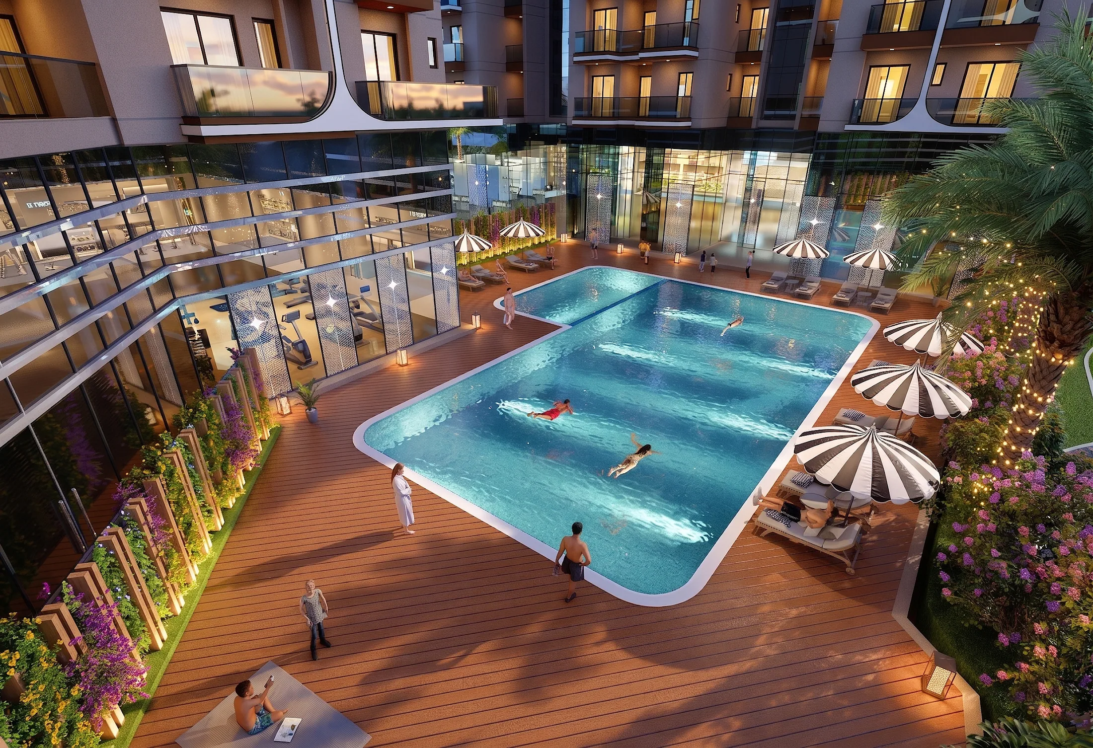 Aerial pool and recreation deck render at ANANTARA WORLD