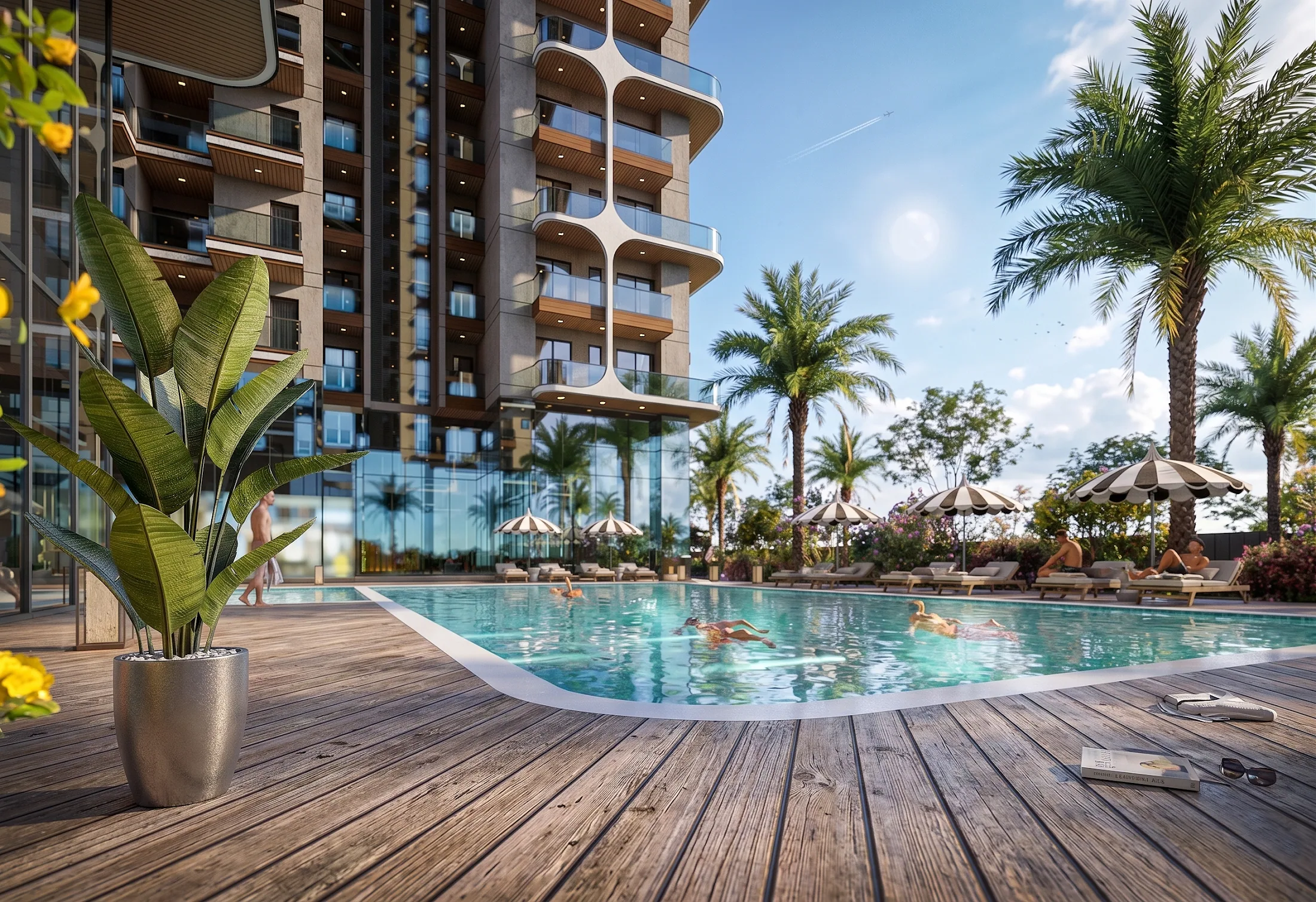 Pool and deck render at ANANTARA WORLD