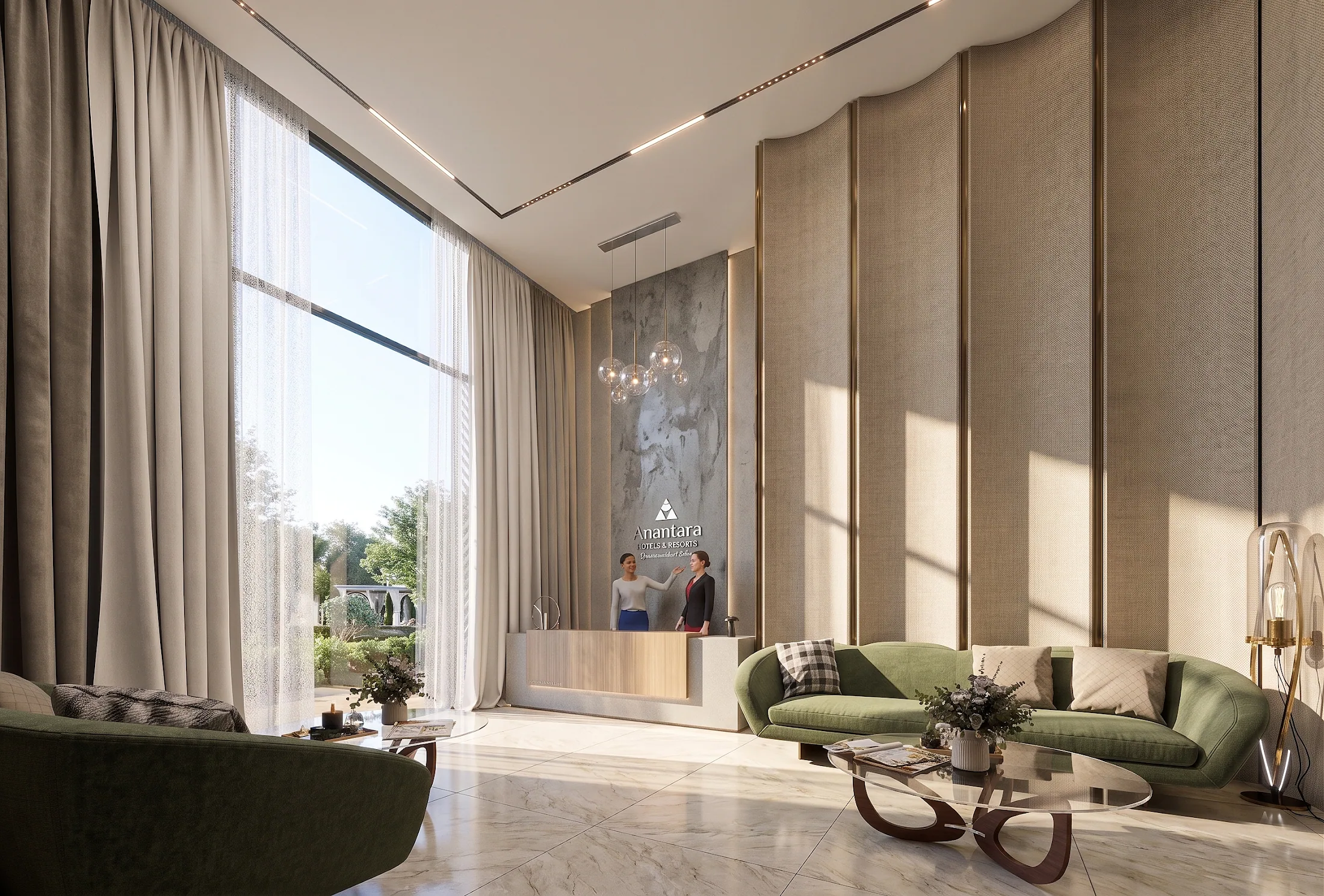 Tower C reception and residents' lobby render at ANANTARA WORLD